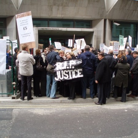 Interpreters protest outside the Ministry of Justice in 2012