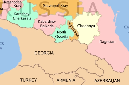 "North Caucasus". Licensed under CC BY-SA 3.0 via Wikimedia Commons - http://commons.wikimedia.org/wiki/File:Chechnya_and_Caucasus.png#mediaviewer/File:Chechnya_and_Caucasus.png