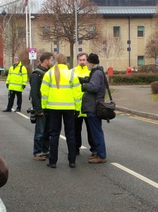 Mitie security guards harass members of press at protest outside Harmondsworth Immigration Removal Centre, UK, February 2015